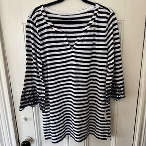 TALBOTS Embroidered Sleeve Striped Tunic NEW